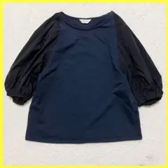 美品 Demi-Luxe BEAMS バルーン パフスリーブ 長袖 ブラウス 紺のサムネイル
