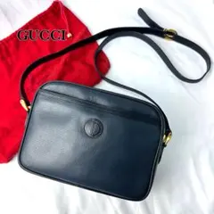 【美品】 グッチ GUCCI ショルダーバッグ ゴールド金具 レザー ネイビー