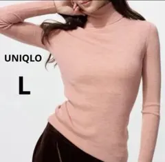 美品 UNIQLO L ピンク メリノリブタートルネックセーター ニット