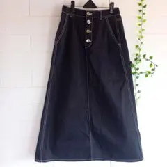 【W CLOSET 】ロングAラインスカート　黒　M　綿100％　フロントボタン