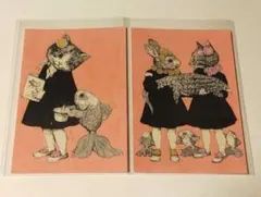 ヒグチユウコ　ポストカード　2枚セット　ボリス雑貨店　ねこ　金魚