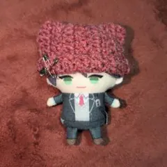 《くすみ赤×白》にじぱぺっと ぬい服 猫耳ニット帽 ビーズ ハート 安全ピン