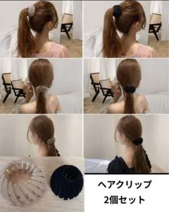 ヘアクリップ 2個セット 韓国風 ポニーテール 簡単アレンジ ベージュ ブラック