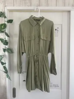 ZARA 長袖シャツ カーキ ウエストドロストのサムネイル