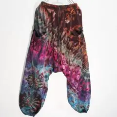 タイダイビッグポケットエスニックサルエルパンツ　タイパンツ　マルチカラー絞り染め