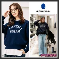 グローバルワーク メルティロゴプルオーバー ネイビー Lサイズ