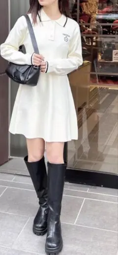 INGNIイング　エンブレム胸刺繍配色ポロニットミニワンピースM