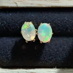 7✧天然石エチオピアオパール4.0×3.0mm✧　ピアス　サージカルステンレス