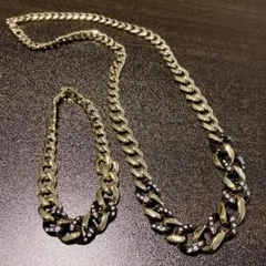 ネックレス　ブレスレット　セット　チェーン　ストーン付き　ゴールド　ブラック