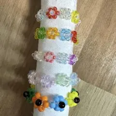 ハンドメイド ビーズリング 5点セット