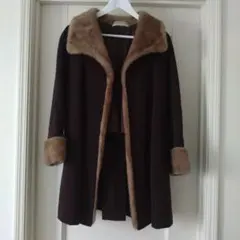 ファー付きダークブラウンコート