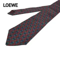 ♥️LOEWE♥️ ロエベ ネクタイ シルク100% 総柄 ダイヤ柄 ボルドーのサムネイル