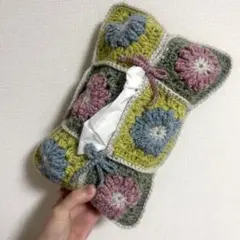 ハンドメイド　ティッシュケースカバー　編み物 かぎ針編み