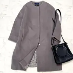 シップス super140's コクーン ノーカラーコート ラムウール 36