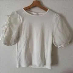 【 24時間以内発送 】 半袖 Tシャツ 白 ホワイト 無地 レース リボン