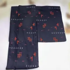 c12178 小紋着物 黒地 赤模様