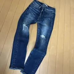 ダメージ加工 スキニーデニム ダークブルー