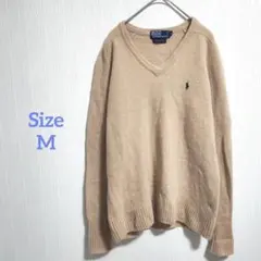 ラルフローレン Vネック セーター メンズ ポニー　 ラムウール ベージュ M