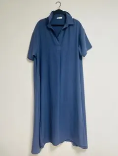 ブルー 半袖 シャツワンピース ロング ブルー 半袖シャツワンピース ロング 青