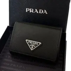 美品✨ IC搭載✨ プラダ 三つ折り財布 サフィアーノ ブラック 三角ロゴ