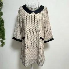 インデックス・M 七分袖 ミニ丈ワンピース ベージュ 総柄 袖口ゆったりのサムネイル