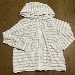 キッズ UVパーカー 薄手　白 ストライプ ハート柄　120
