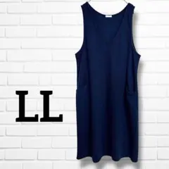 persodea ノースリーブ Vネック ネイビーワンピース 【LL】 濃紺