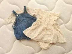 半袖ベビー服 セット 70 花柄 オーバーオール セットアップ
