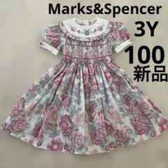 【新品】Marks&Spencer 3Y花柄襟付き半袖スモッキングワンピースのサムネイル