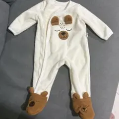 クリーム色 クマデザインロンパース 1〜3ヶ月