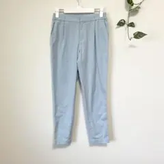 【バンヤードストーム】テーパードパンツ　スラックス　ウエストゴム　水色　薄手　麻のサムネイル