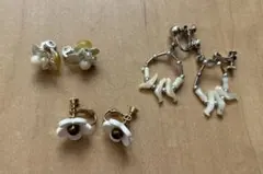 花形ホワイトゴールドイヤリング　3個セット