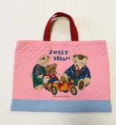 レッスンバック　ハンドメイド　テディベア　クマ柄　ピンク　入園入学準備