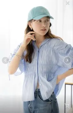 Ungrid 　アングリッド　シャツ　スリーブギャザーデザイン　ハーフスリーブ