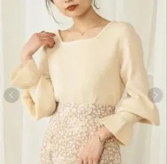 mline前後2wayニットスクエアネックフレアスリーブ 袖フリル　mystic