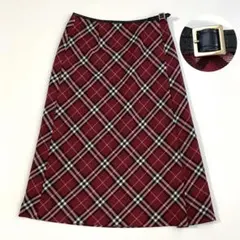 美品 バーバリーロンドン ノバチェックロングスカート フレア 赤 42