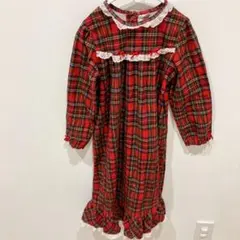 レア✨️Little Me【110】赤チェック パジャマ ワンピースレース リボン