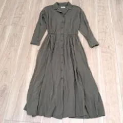 LOWRYS FARM シャツワンピース M カーキ ロング 長袖 切替 フレア