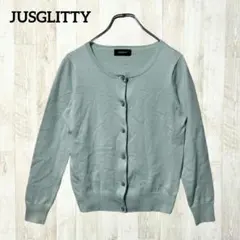 ジャスグリッティー 長袖カーディガン 2 緑 クルーネック ビジューボタン 上品