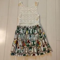 再お値下げ！美品【ロイスクレヨン】レースコンビ　オリジナル花柄プリントワンピース