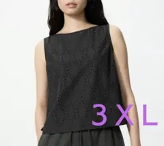 ユニクロ　エンブロイダリーブラウス　大きいサイズ　３ＸＬ　ブラック