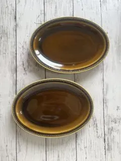 ドット八角オーバル大皿 カーキ2枚 洋食器 美濃焼 オシャレ カフェ風 
