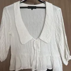 ZARA ホワイト フリル付き五分袖ブラウス XS