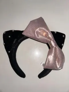 ユニバ　キティ　黒カチューシャ　ピンクリボン