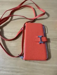 オレンジ 手帳型スマホケース ストラップ付き