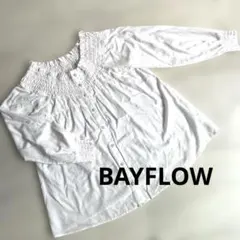 BAYFLOW ホワイト 長袖 シャーリング ブラウスのサムネイル