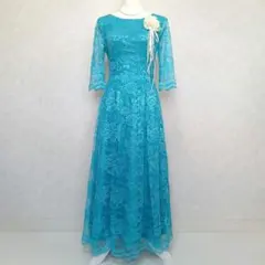【極美品】発表会 演奏会 パーティ 花柄レース ドレス ターコイズブルー S〜M