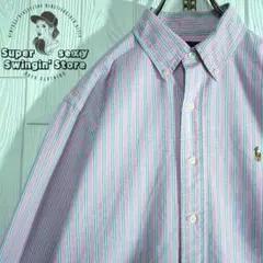 人気 ラルフローレン 長袖 ボタンダウンシャツ M ピンク ストライプ 古着