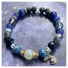 天然石ブレスレット｜ムーンストーン×アクアマリン｜一点物｜【月夜の静謐】