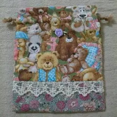 ハンドメイド くま柄の巾着袋(送料込み)